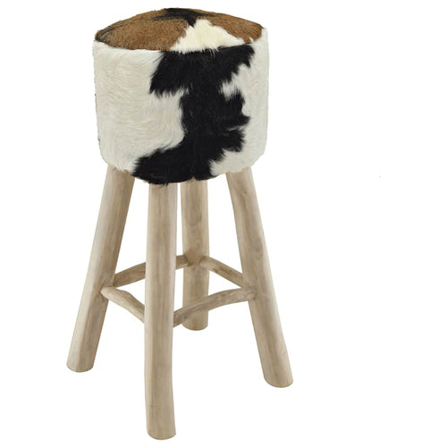 Sauvage — Tabouret en teck et cuir de chèvre